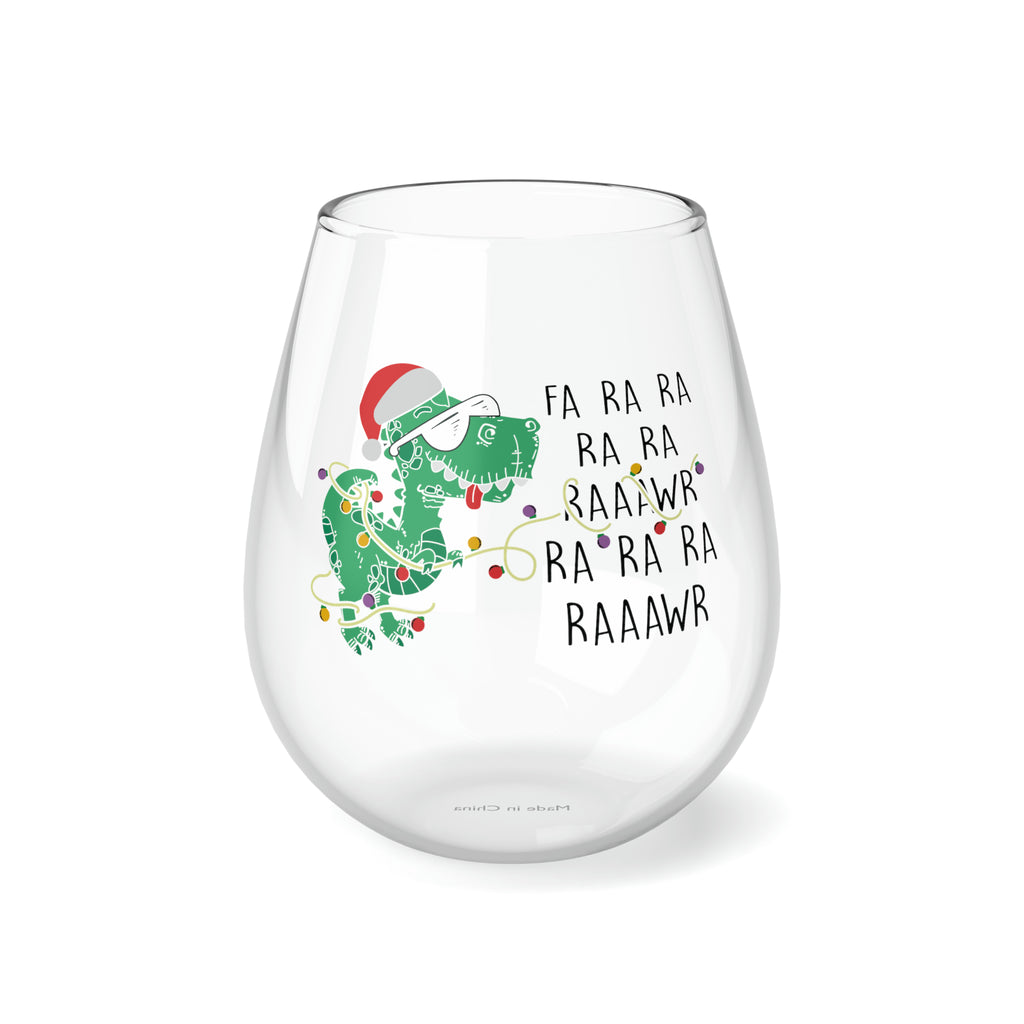 Christmas Stemless Wine Glass, Dinasour Christmas Printify