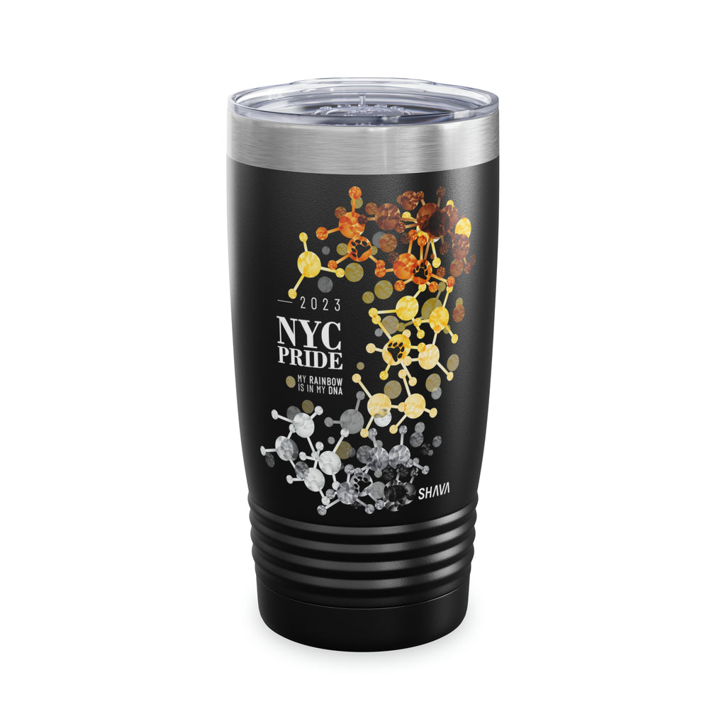 SHAVA CO Bear Flag 2023 Pride, New York City Ringneck Tumbler 20oz - My Rainbow Is In My DNA Printify