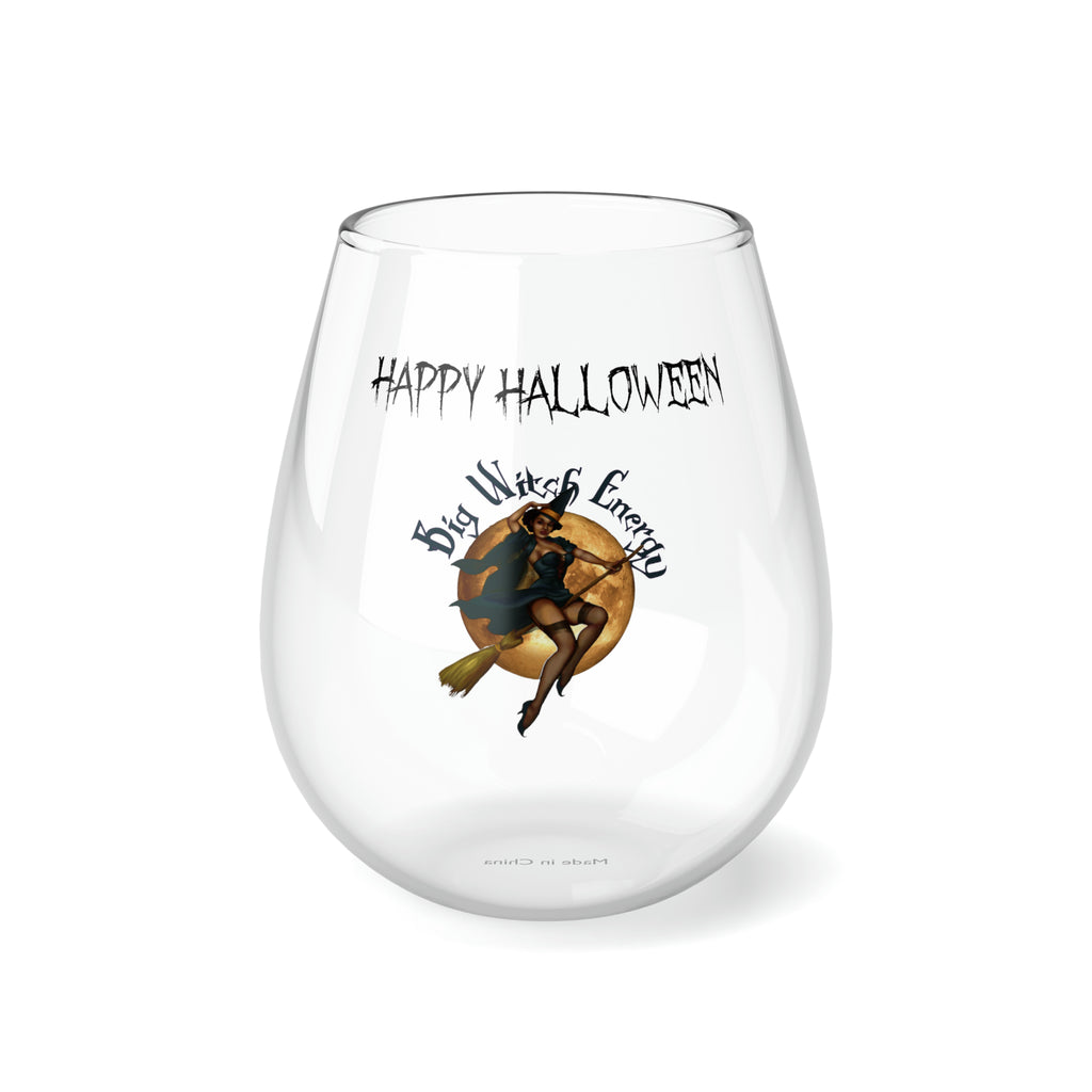 Halloween Stemless Wine Glass, Happy Halloween , Big Witch Energy Printify