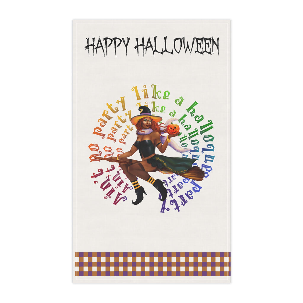 Halloween Kitchen Towel - Happy Halloween - No Party Black  Witch Printify