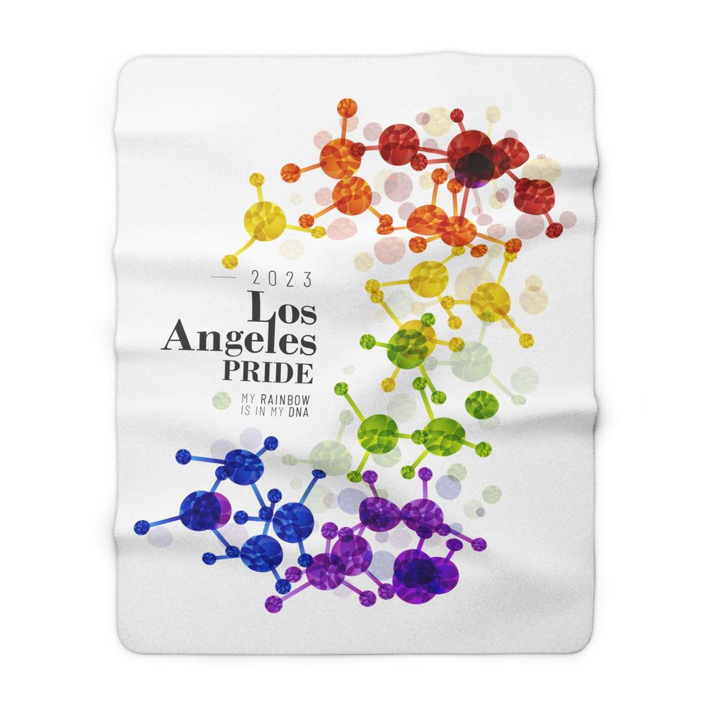SHAVA CO Rainbow Flag 2023 Pride, Los Angeles Sherpa Fleece Blanket - My Rainbow Is In My DNA Printify