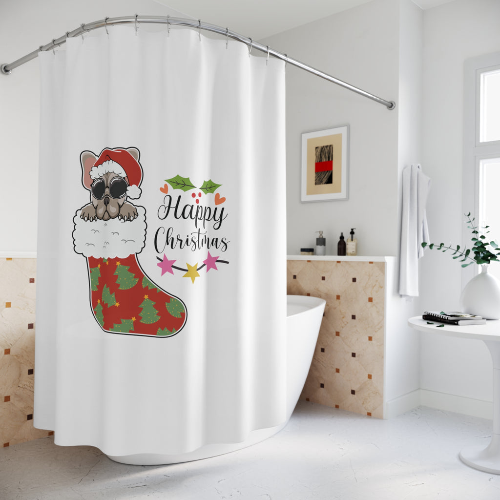 Christmas  Shower - Curtains - Happy Christmas - Dog Printify