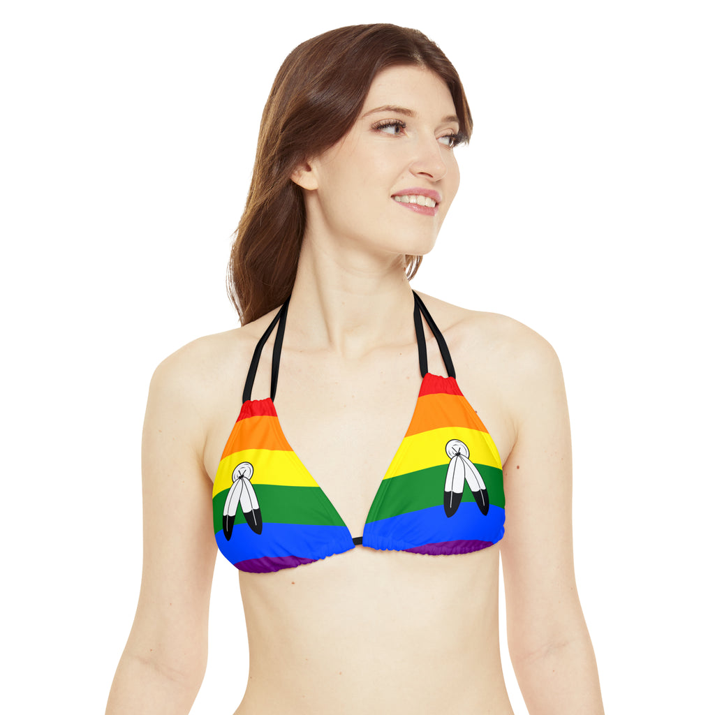 Two Spirit Pride Flag Strappy Triangle Bikini Top Printify