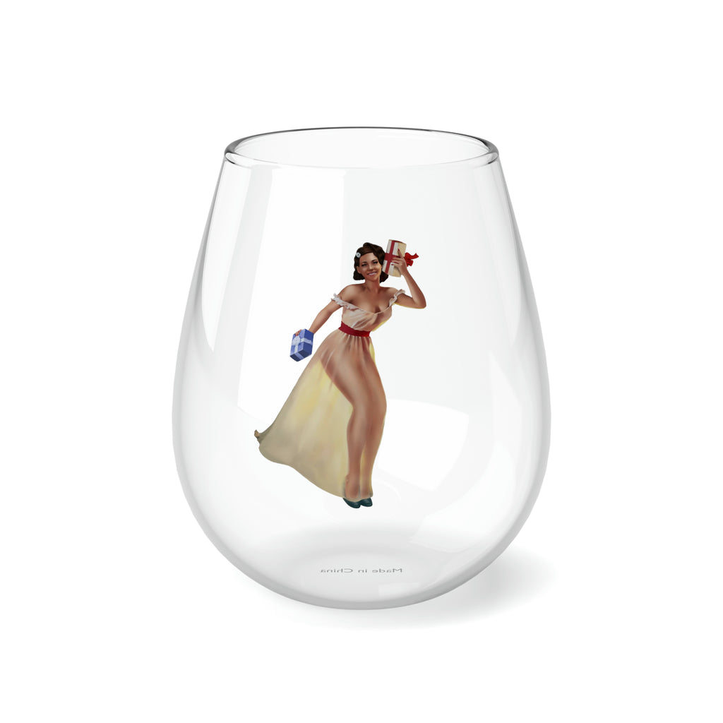 Christmas Stemless Wine Glass, Waiting For Santa Printify