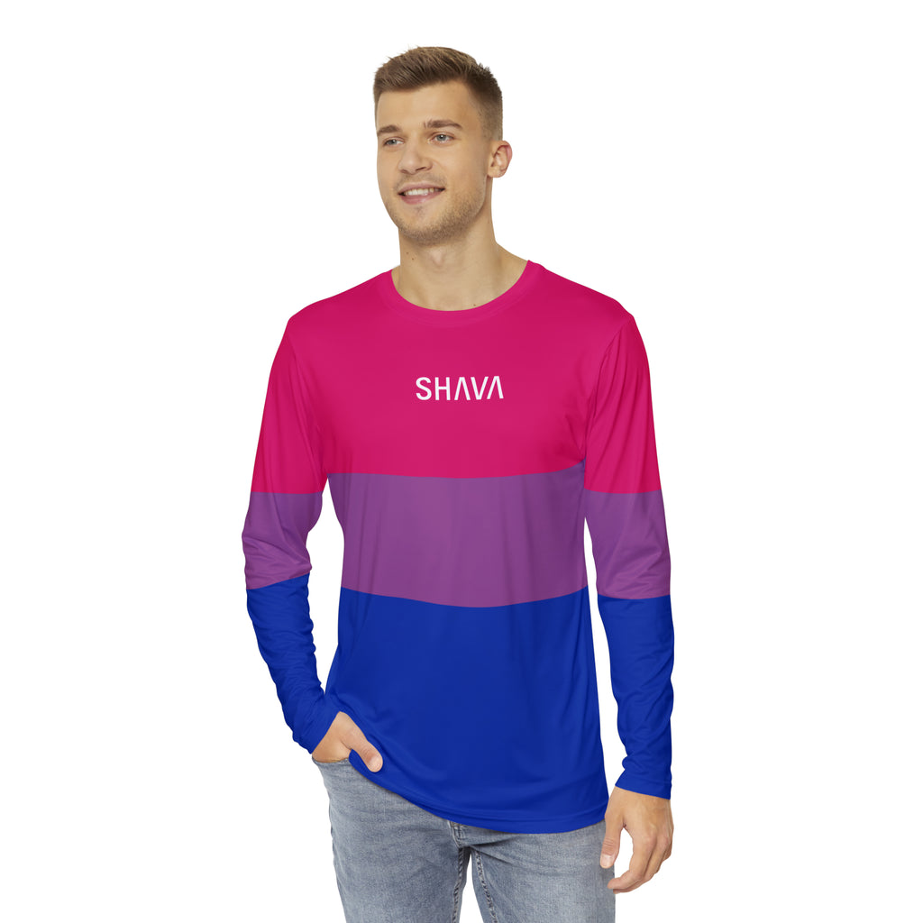 SHAVA CO Bisexual Flag Long Sleeve Shirt Unisex Size Printify