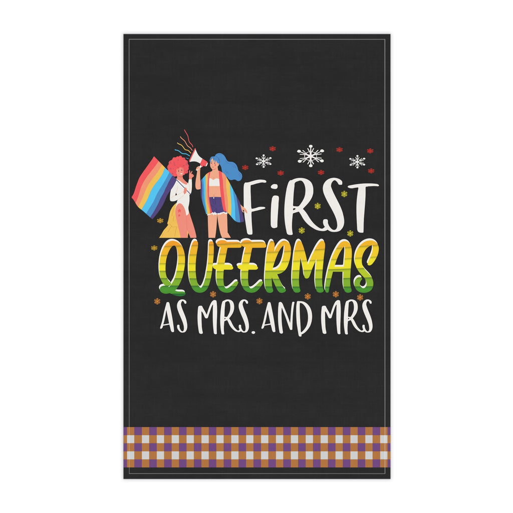 Christmas LGBTQ  Kitchen Towel - First Queermas as Mrs & Mrs Printify