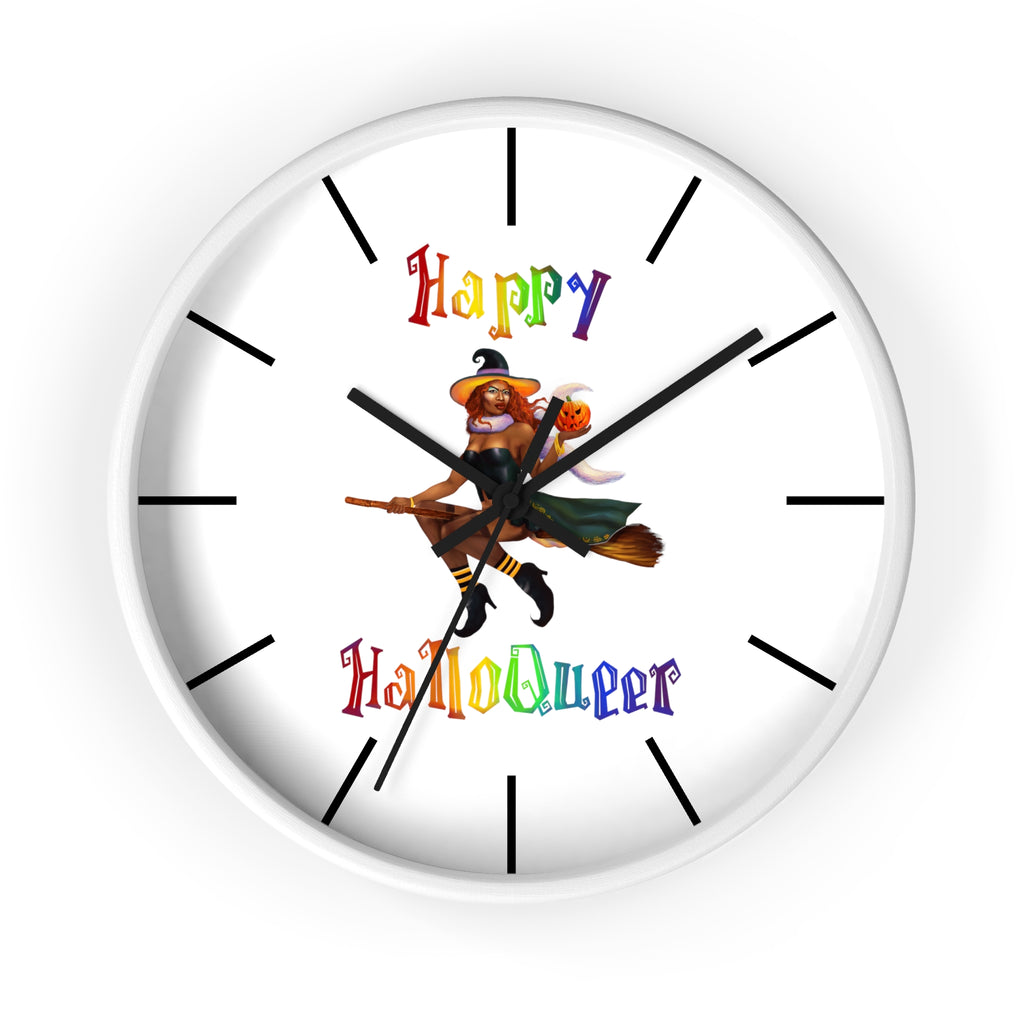 Halloween Wall Clock - Happy HallowQueer Black Printify