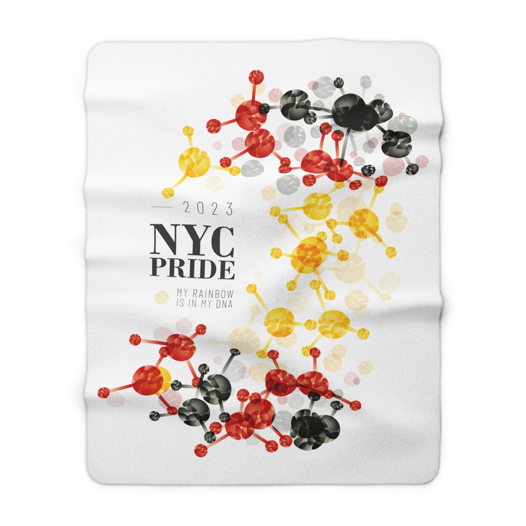 SHAVA CO Rubber Flag 2023 Pride, New York City Sherpa Fleece Blanket - My Rainbow Is In My DNA Printify