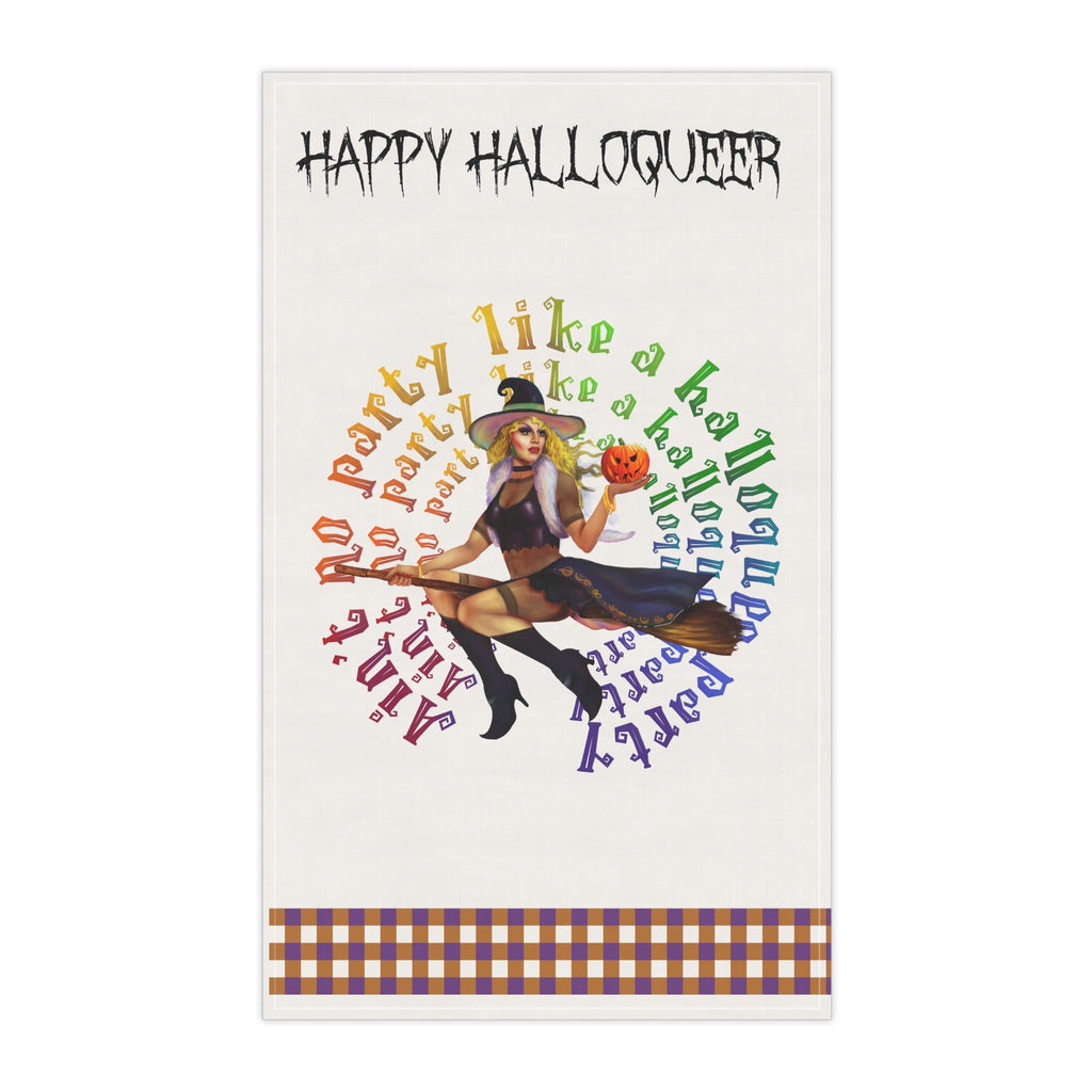 Halloween Kitchen Towel - Happy Halloqueer - No Party White Witch Printify