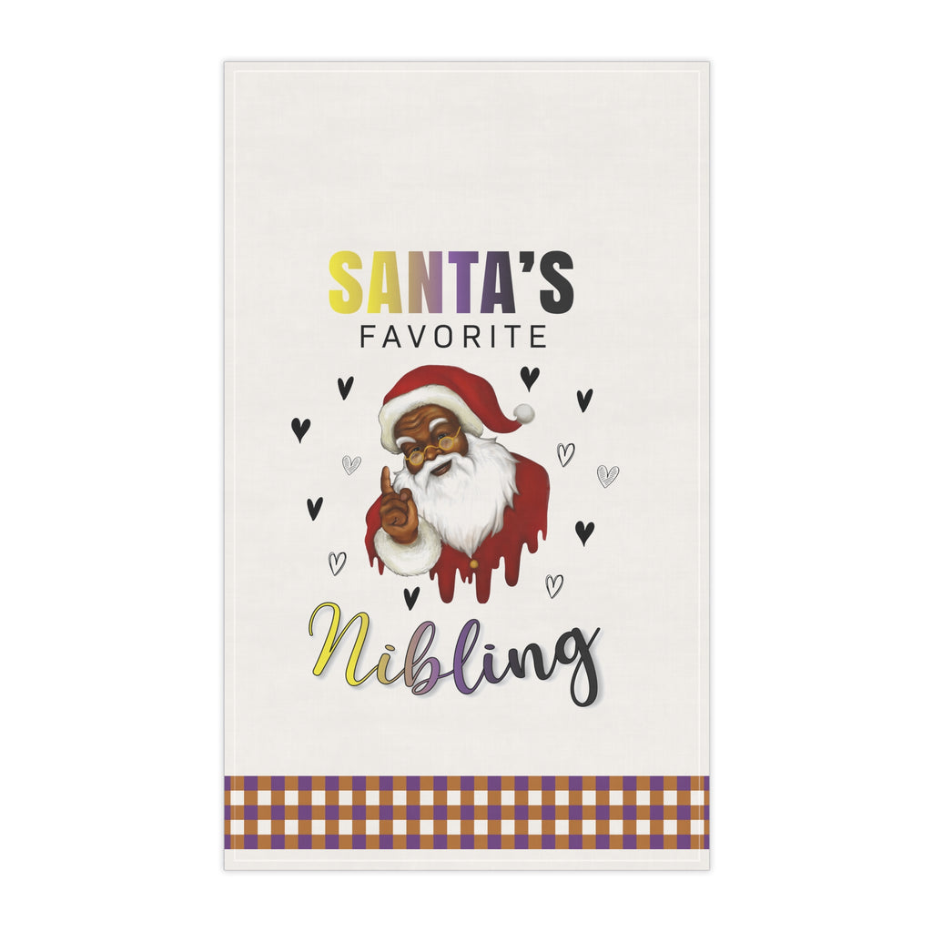 Christmas LGBTQ  Kitchen Towel - Nonbinary Santa's Favorite Nibling Printify