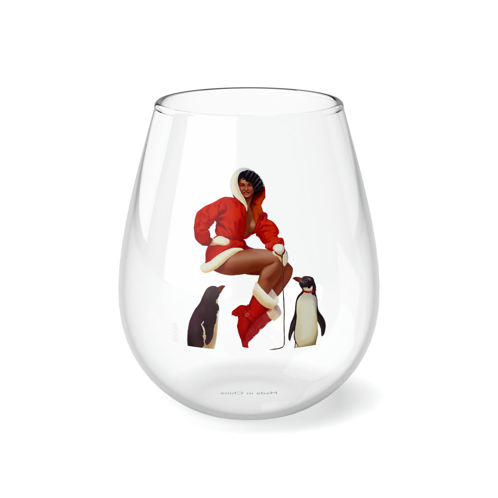 Christmas Stemless Wine Glass, Waiting For Santa Printify