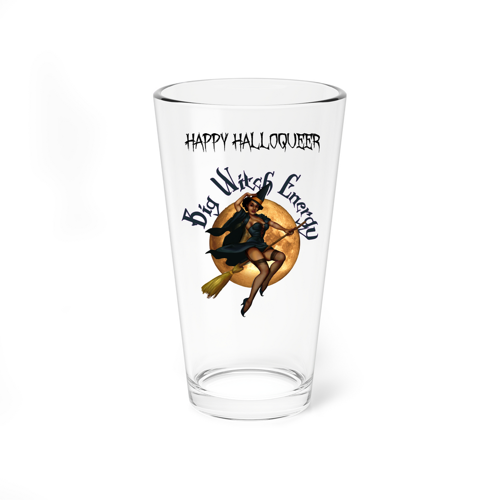 Halloween Drinking Water Pint Glass, 16oz , Happy Halloqueer , Big Witch Energy Printify