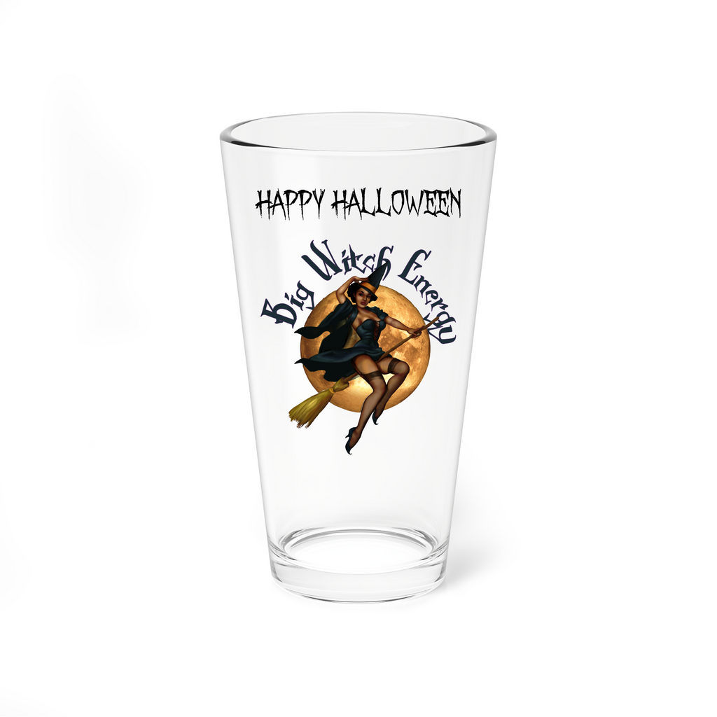 Halloween Drinking Water Pint Glass, 16oz ,Big Witch Energy Printify