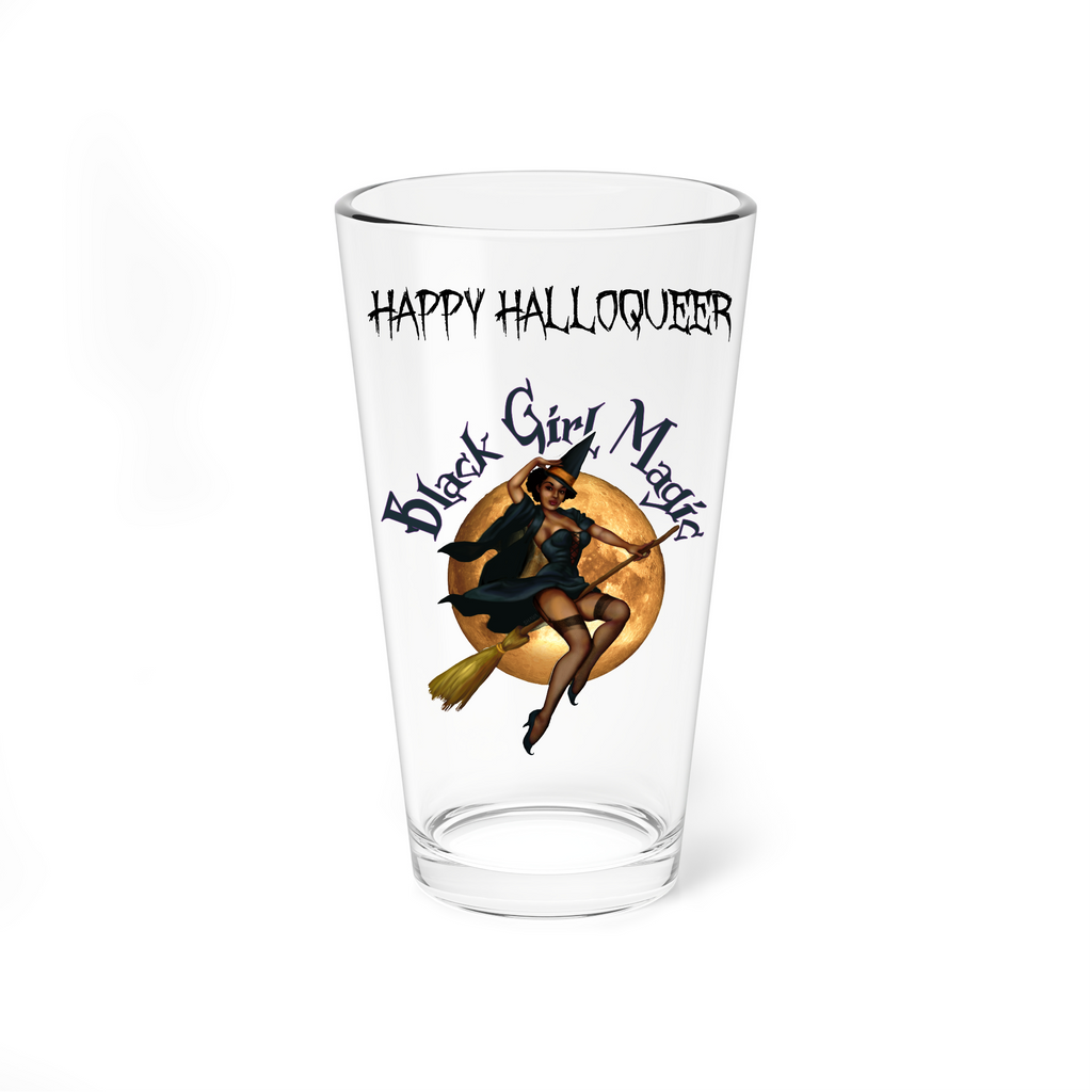 Halloween Drinking Water Pint Glass, 16oz , Happy Halloqueer , Black Girl Magic Printify