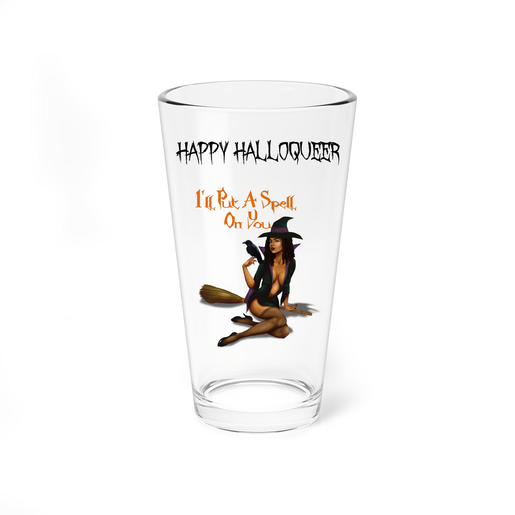 Halloween Drinking Water Pint Glass, 16oz , Happy Halloqueer ,  I_ll Put a Spell On You Printify