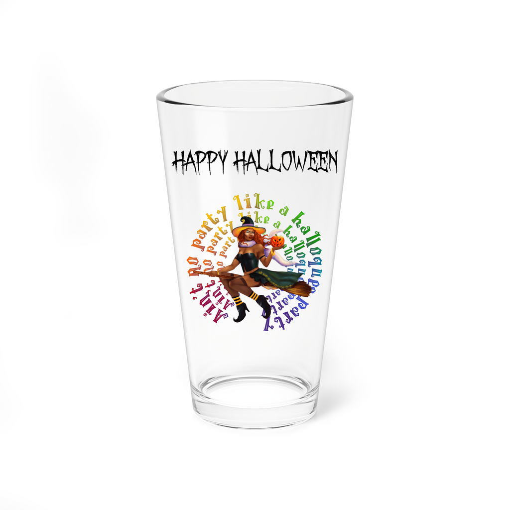 Halloween Drinking Water Pint Glass, 16oz ,No Party Black Witch Printify