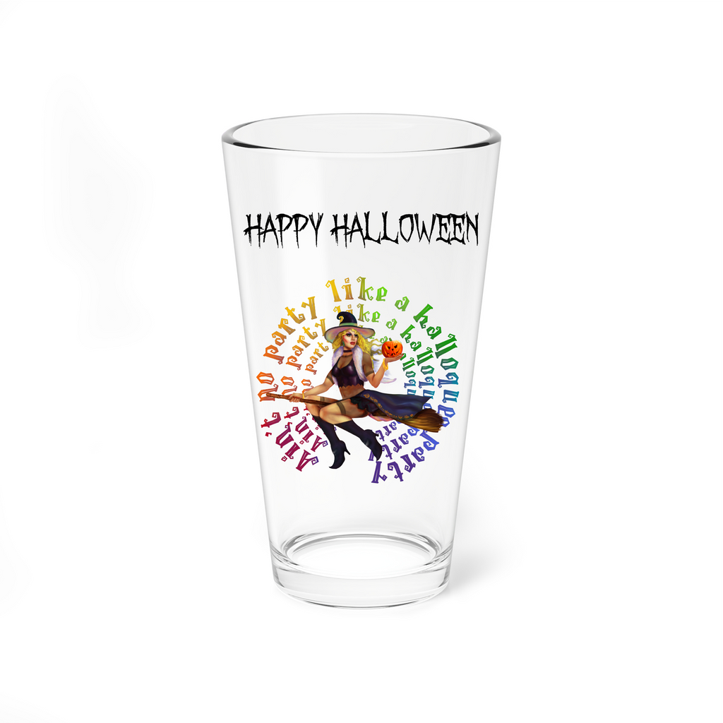 Halloween Drinking Water Pint Glass, 16oz ,No Party White Witch Printify