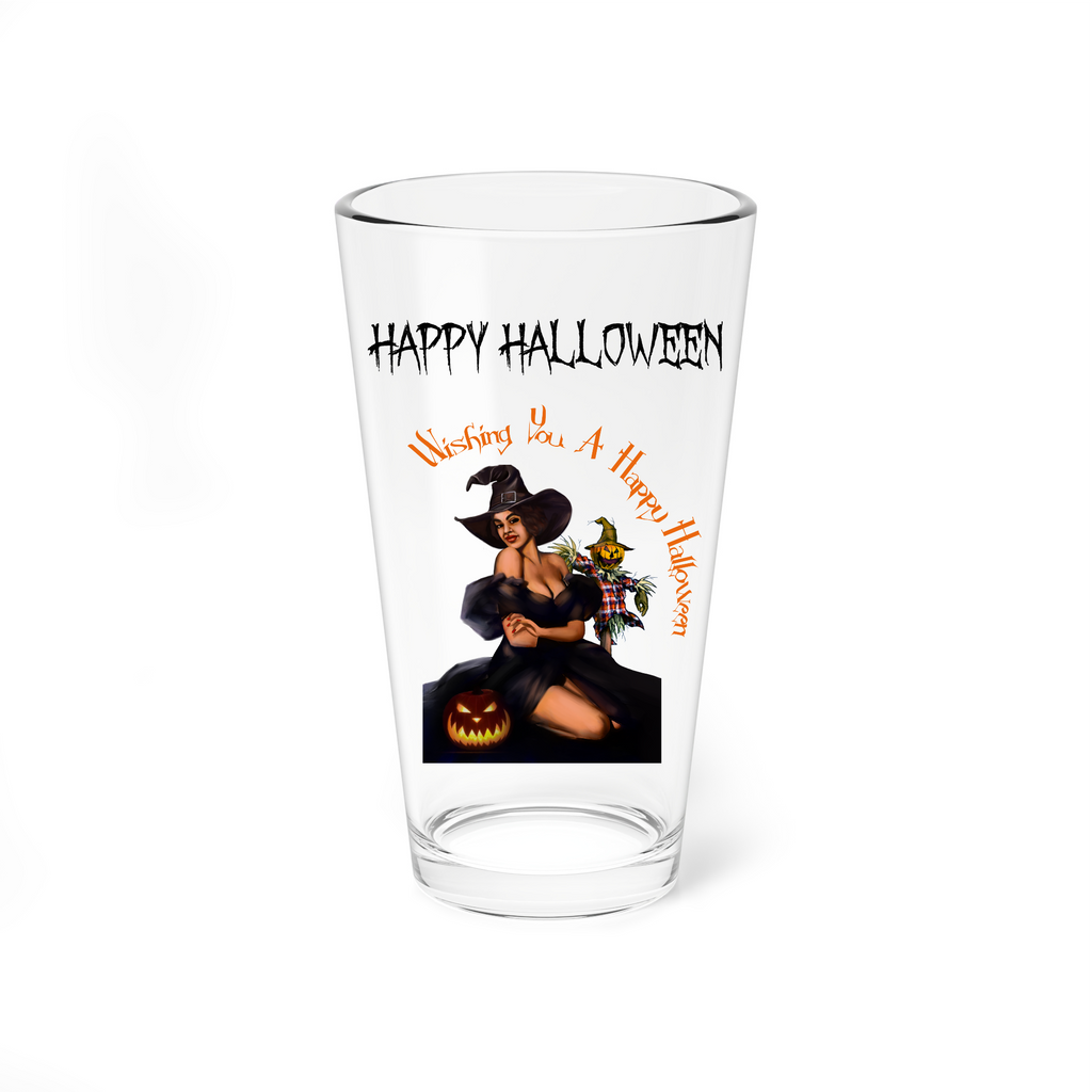 Halloween Drinking Water Pint Glass, 16oz ,Wishing You  a happy Halloween Printify