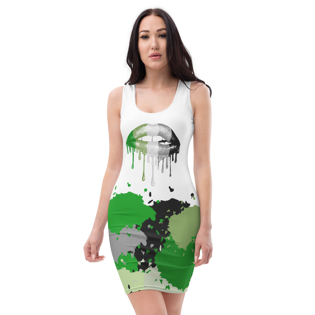 LGBTQIA+ Pride Flags Drips Bodycon dress - Aromantic Flag SHAVA