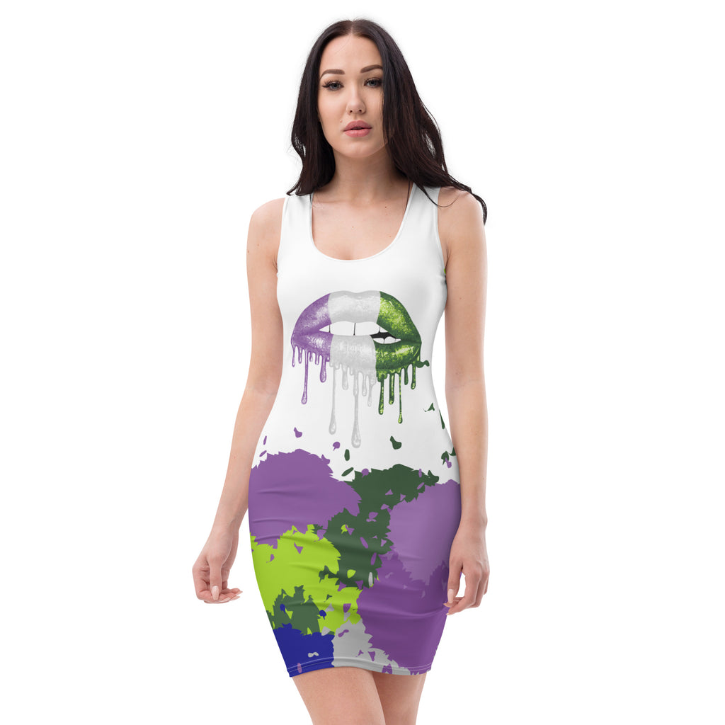 LGBTQIA+ Pride Flags Drips Bodycon dress - Genderfluid Flag SHAVA