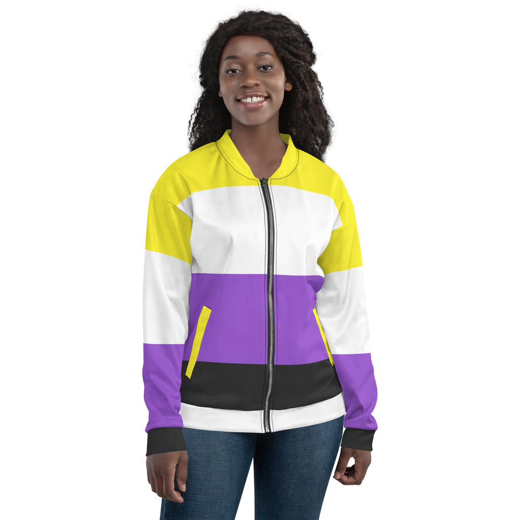 LGBTQ Pride FLags Unisex Bomber Jacket, Non Binary Pride Flag SHAVA