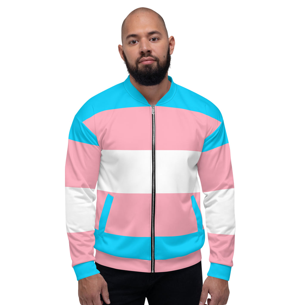 LGBTQ Pride FLags Unisex Bomber Jacket, Transgender Pride Flag SHAVA