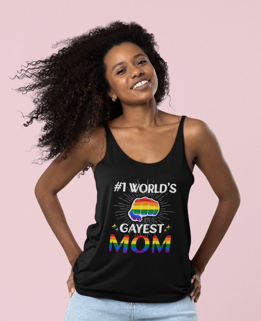 Rainbow Pride Flag Mother's Day Ideal Racerback Tank - #1 World's Gayest Mom SHAVA CO