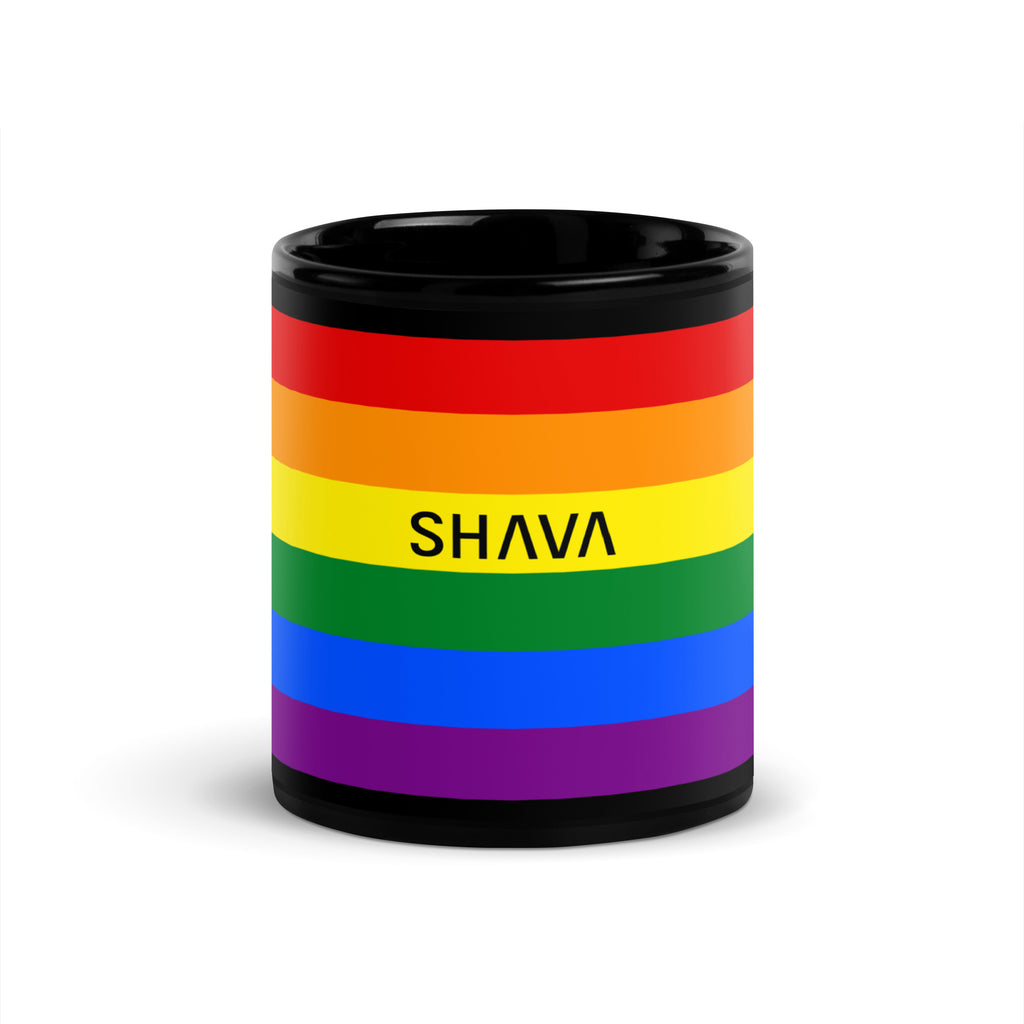 Rainbow Flag LGBTQ Black Glossy 15oz Coffee Mug SHAVA