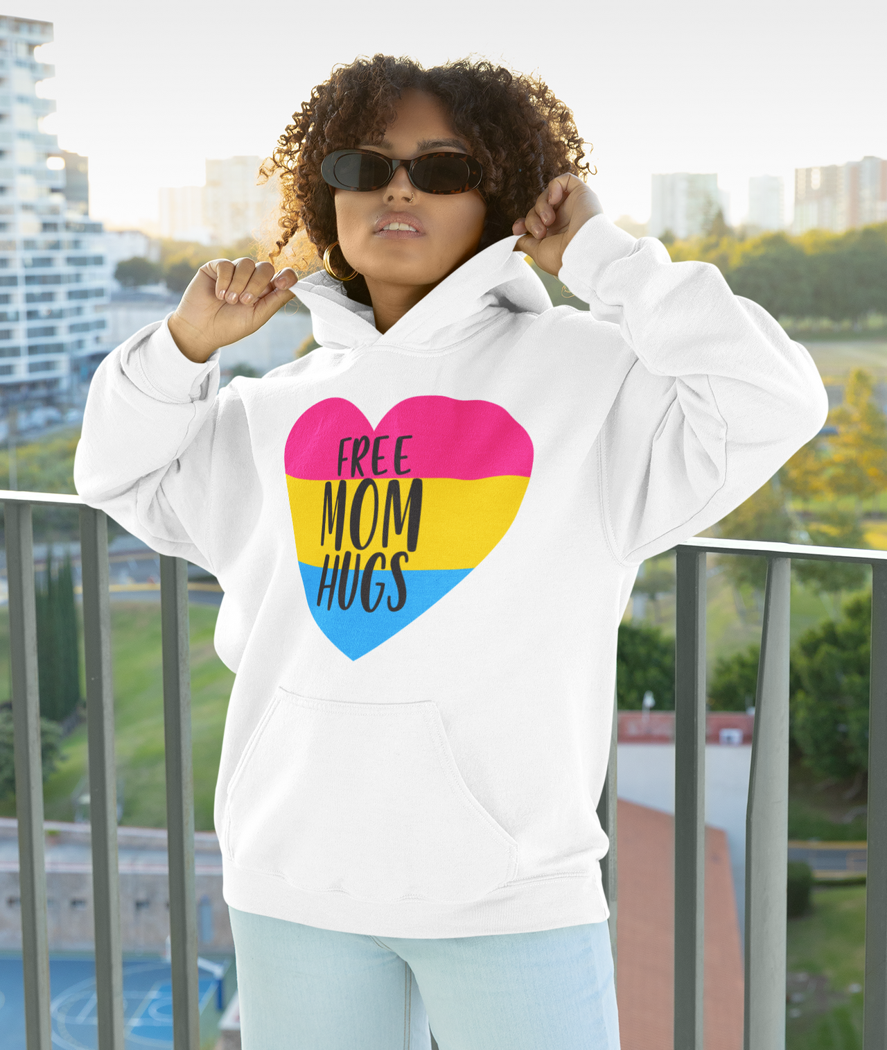 Pansexual Flag Mother's Day Unisex Premium Pullover Hoodie - Free Mom Hug Printify
