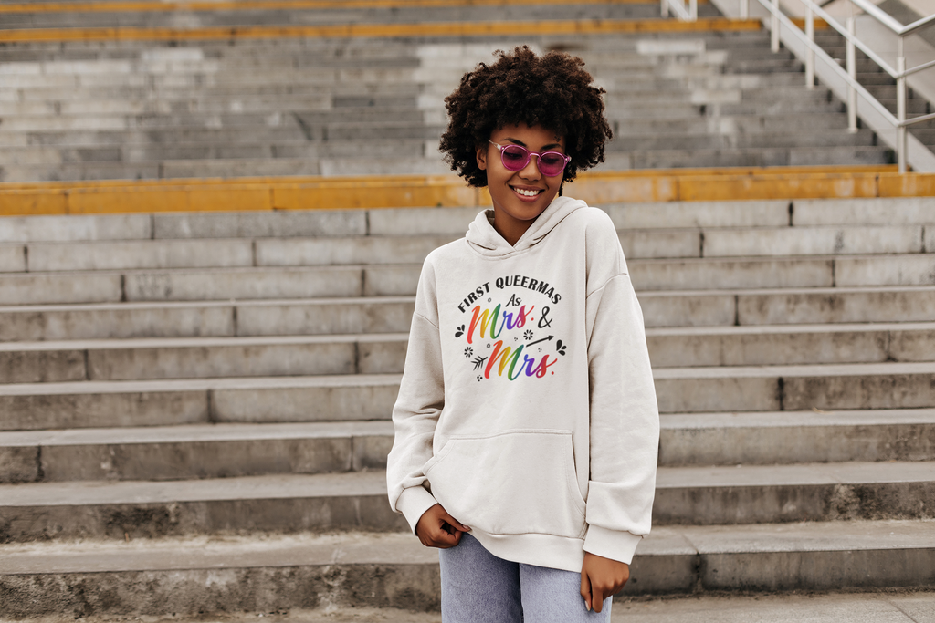 Christmas LGBTQ Custom Hoodie Unisex Custom Hoodie , Hooded Sweatshirt , First Queermas as Mr. and Mr. Printify