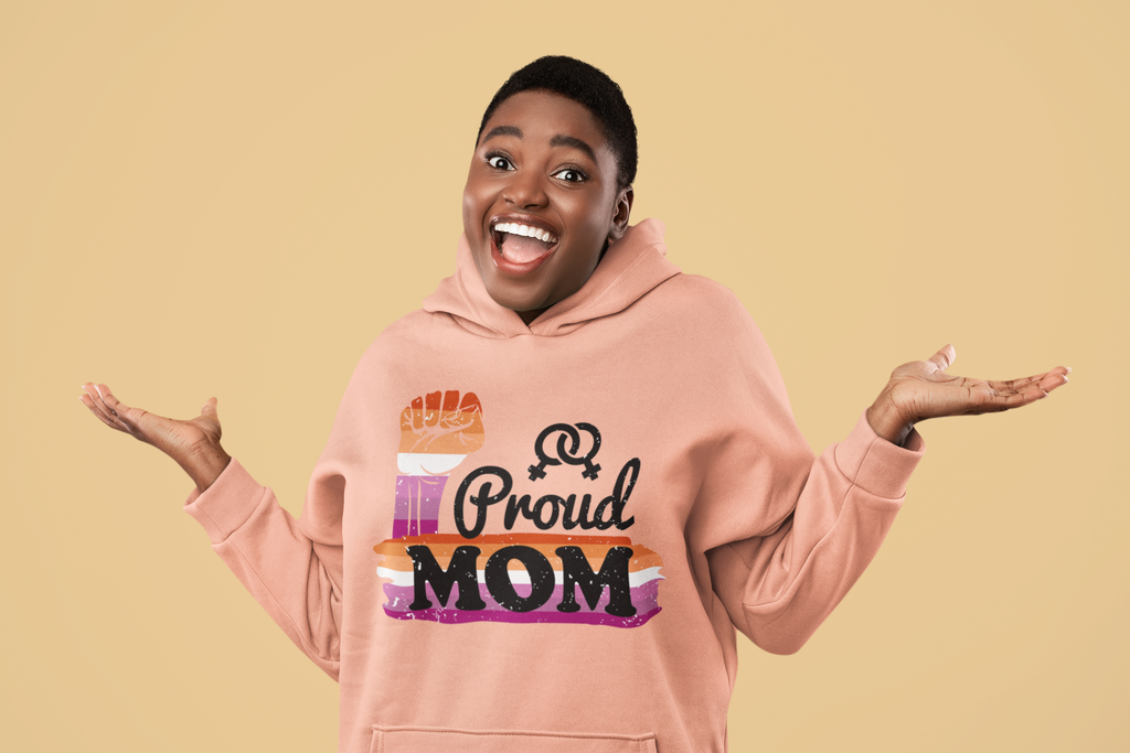 Lesbian Flag Mother's Day Unisex Premium Pullover Hoodie - Proud Mom Printify