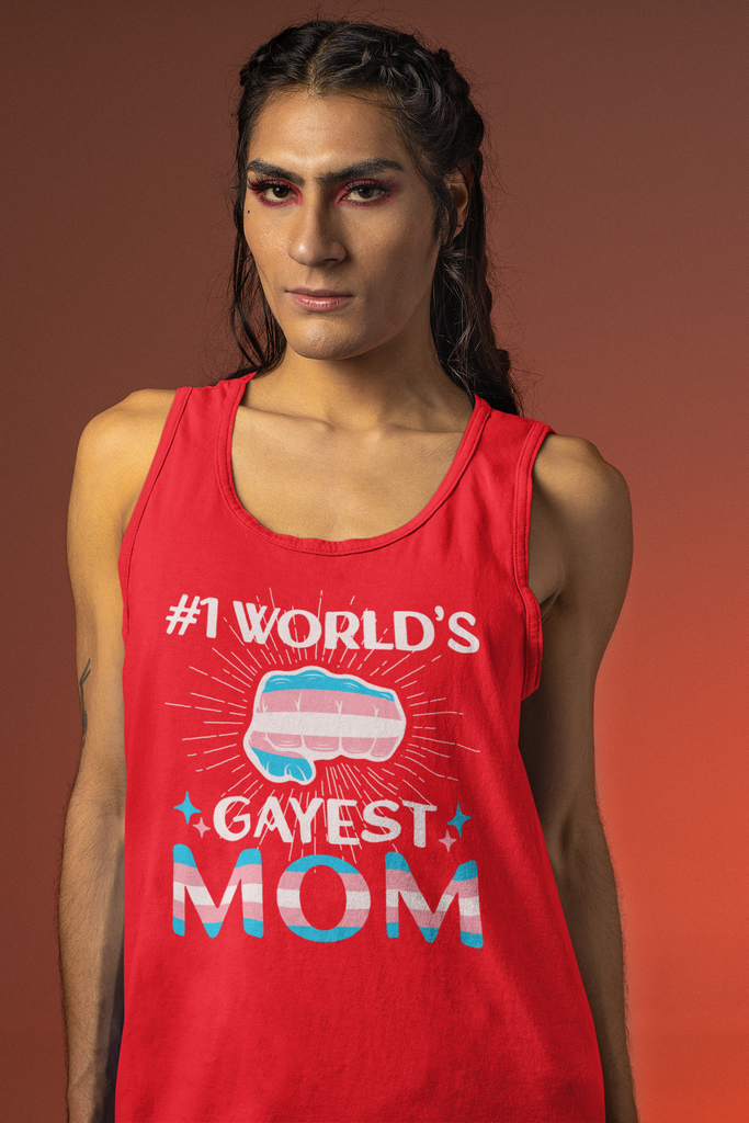 Transgender Pride Flag Mother's Day Ideal Racerback Tank - #1 World's Gayest Mom SHAVA CO