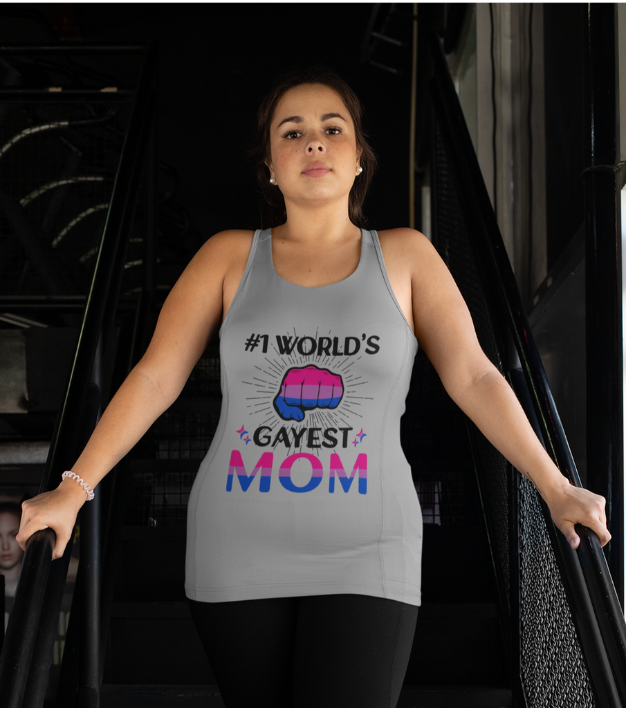 Bisexual Pride Flag Mother's Day Ideal Racerback Tank - #1 World's Gayest Mom SHAVA CO