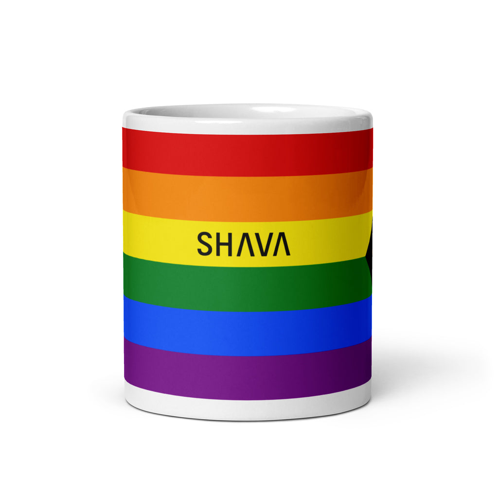 Progress Flag LGBTQ White Glossy 15oz Coffee Mug SHAVA CO