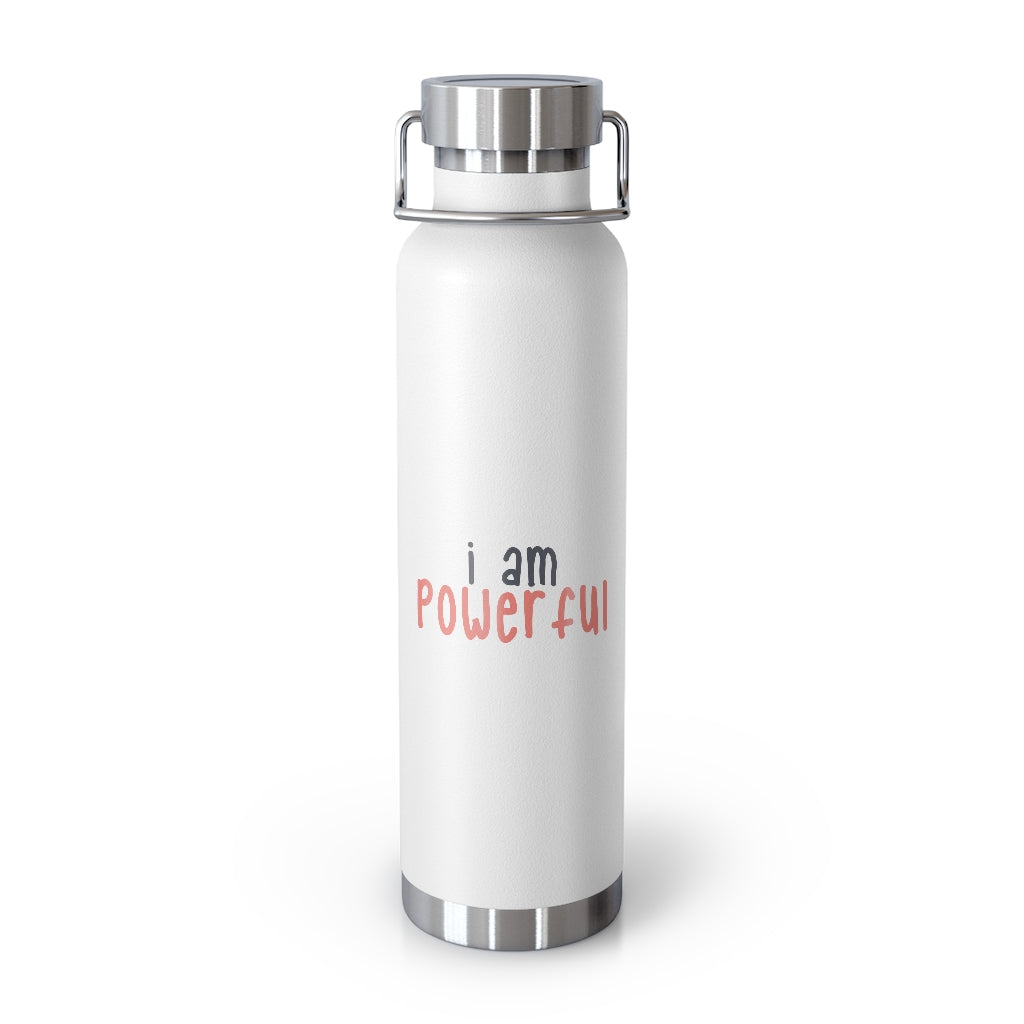 Affirmation Feminist pro choice Copper Vacuum insulated bottle 22oz - I am powerful black with coral Printify