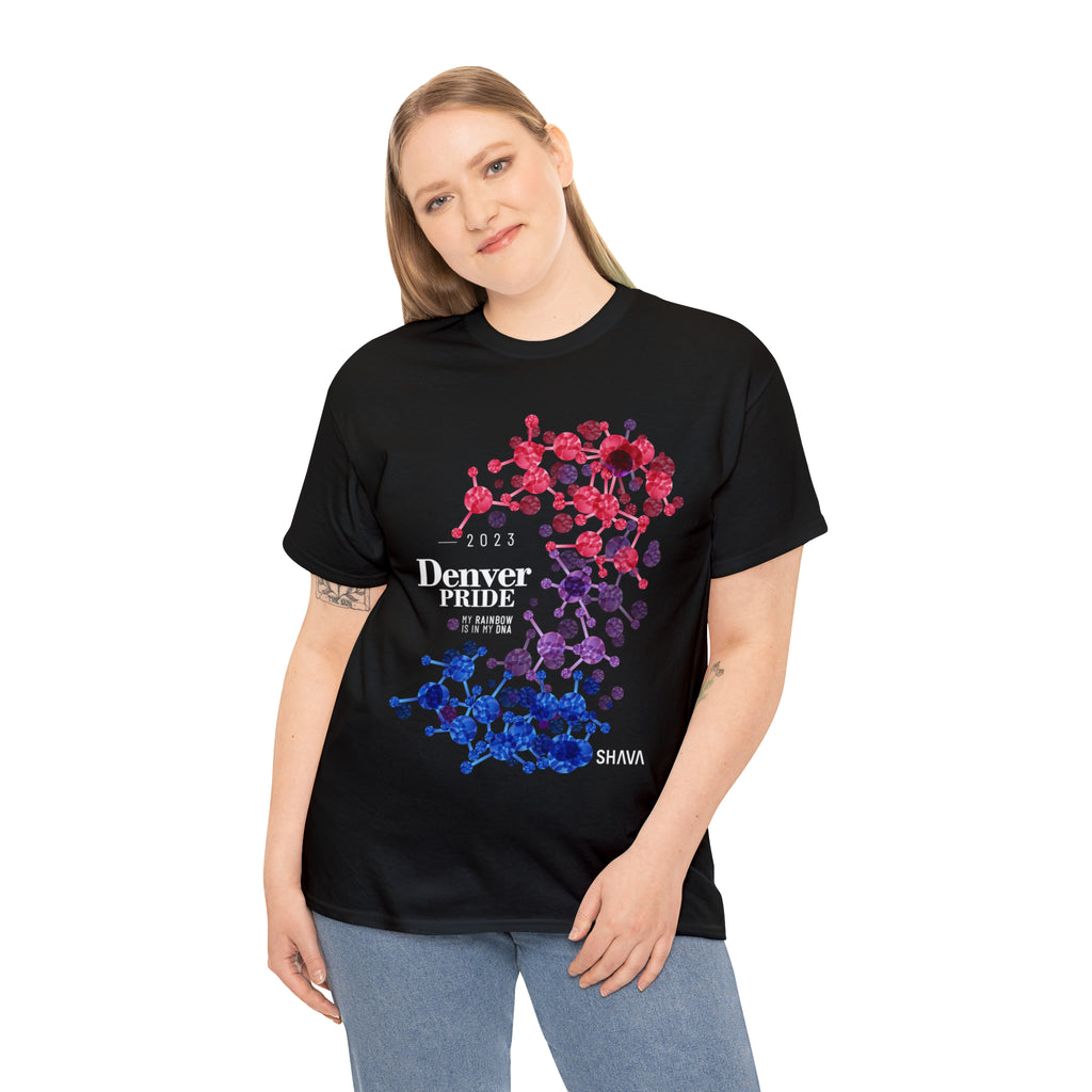 SHAVA CO Bisexual Flag 2023 Pride, Denver Unisex Heavy Cotton Tee - My Rainbow Is In My DNA Printify