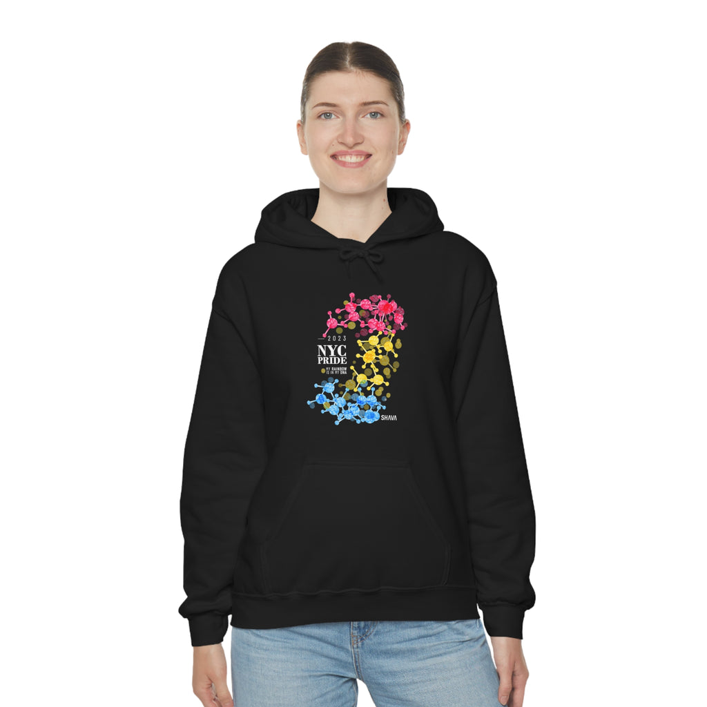 SHAVA CO Pansexual Flag 2023 Pride, New York City Unisex Heavy Blend™ Hooded Sweatshirt - My Rainbow Is In My DNA SHAVA CO