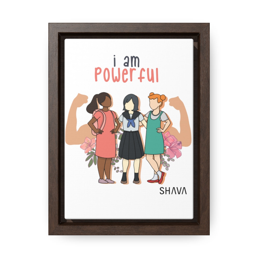 Affirmation Feminist Pro Choice Canvas Print With Vertical Frame - I Am Powerful (Little Girls) Printify