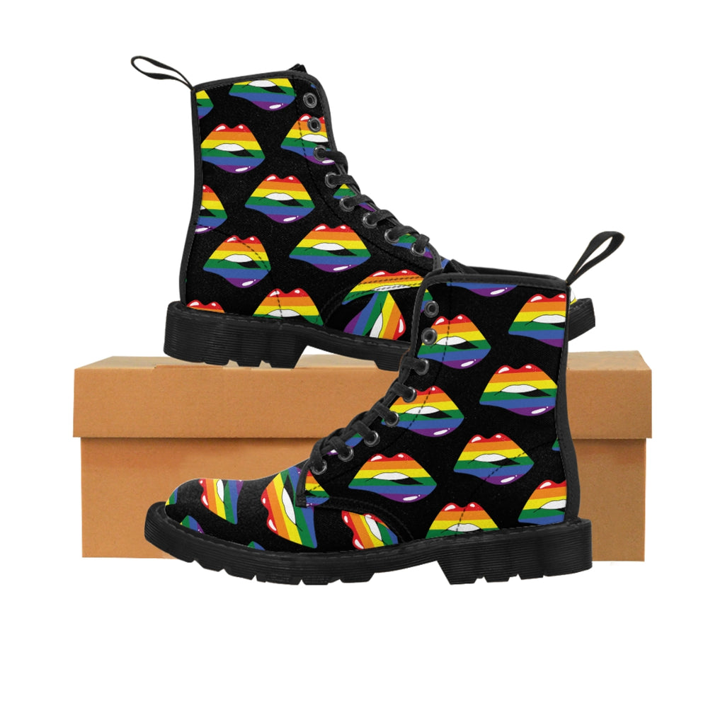 Pride Flag Kisses LGBTQ Black Canvas Boots Unisex Size Printify