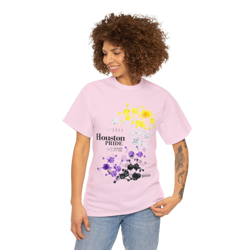 SHAVA CO Non Binary Flag 2023 Pride, Houston  Unisex Heavy Cotton Tee - My Rainbow Is In My DNA Printify