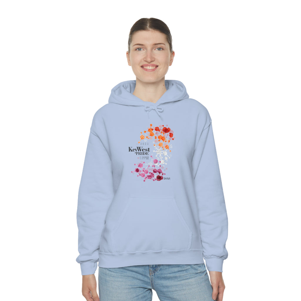 SHAVA CO Lesbian Flag 2023 Pride, Key West Unisex Heavy Blend™ Hooded Sweatshirt - My Rainbow Is In My DNA Printify