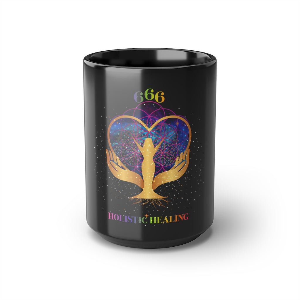 Yoga Spiritual Meditation Black Mug 15 oz - Reflection 666 Angel Number Printify