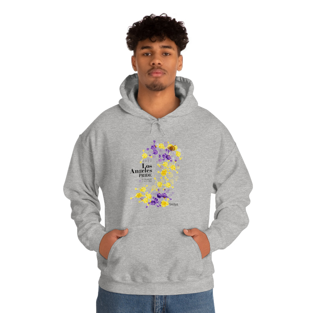 SHAVA CO Intersexual Flag 2023 Pride, Los Angeles Unisex Heavy Blend™ Hooded Sweatshirt - My Rainbow Is In My DNA Printify