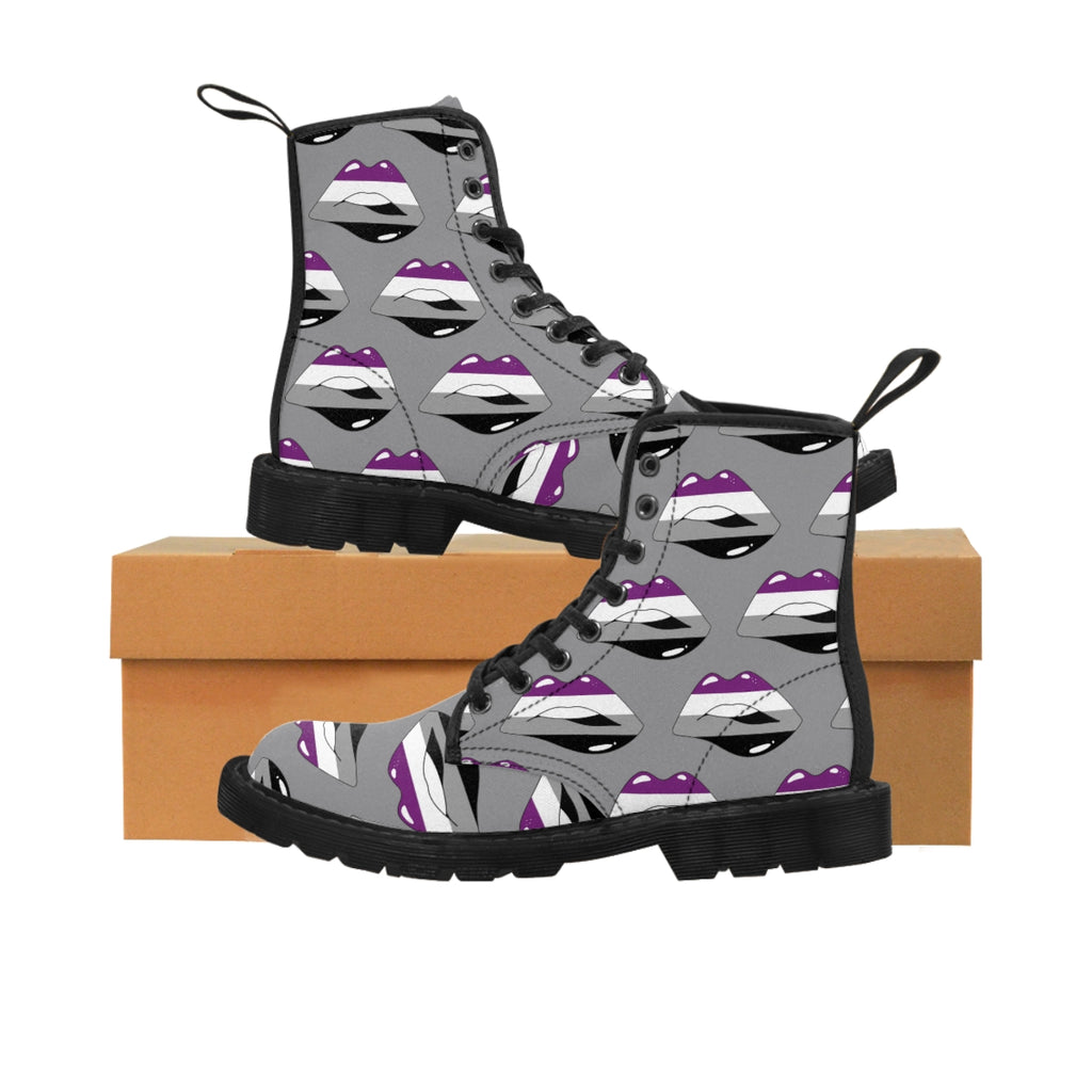 Asexual Flag Kisses LGBTQ Grey Canvas Boots Unisex Size Printify