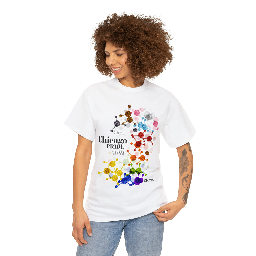 SHAVA CO Progress Flag 2023 Pride, Chicago Unisex Heavy Cotton Tee - My Rainbow Is In My DNA Printify