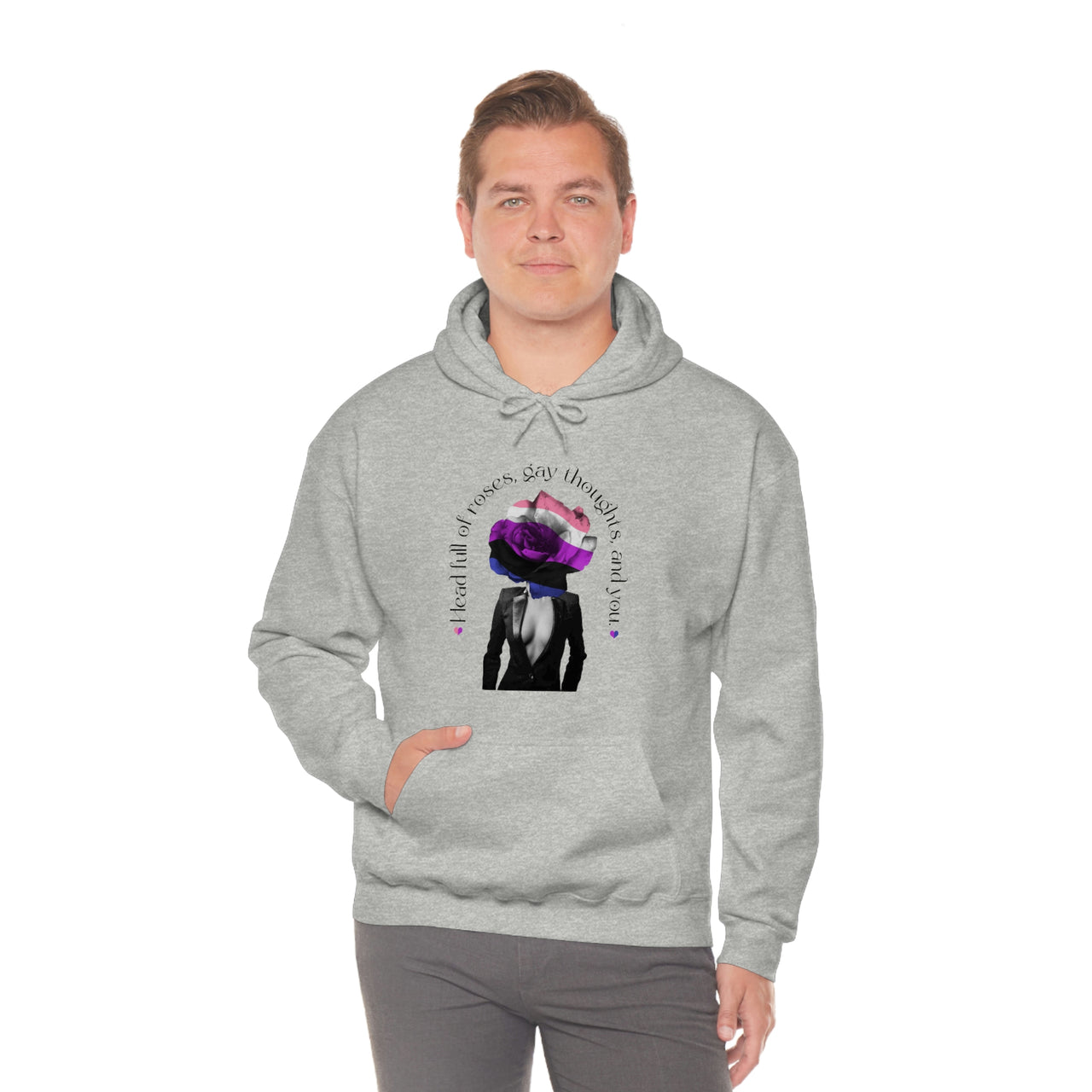 Genderfluid Flag LGBTQ Affirmation Hoodie Unisex Size - Head Full Of Roses Gay Thoughts, Gay Thoughts, and You. Printify