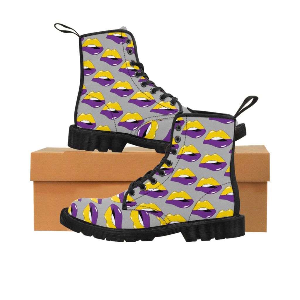 Intersexual Flag Kisses LGBTQ Grey Canvas Boots Unisex Size Printify