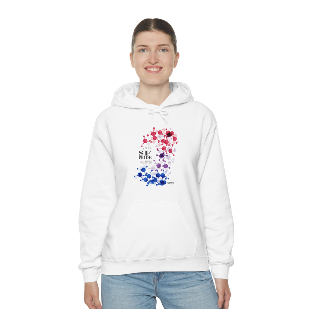 SHAVA CO Bisexual Flag 2023 Pride, San Francisco Unisex Heavy Blend™ Hooded Sweatshirt - My Rainbow Is In My DNA Printify