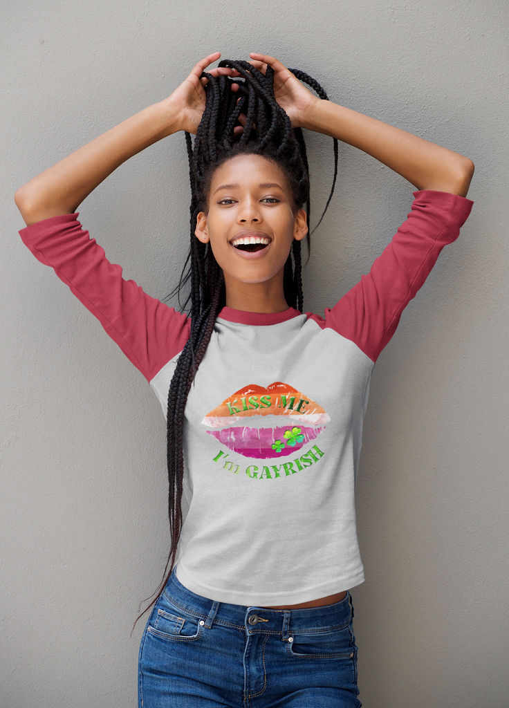 Lesbian Flag Tri-Blend Raglan Tee St. Patrick's Day Unisex Size - Kiss Me Printify