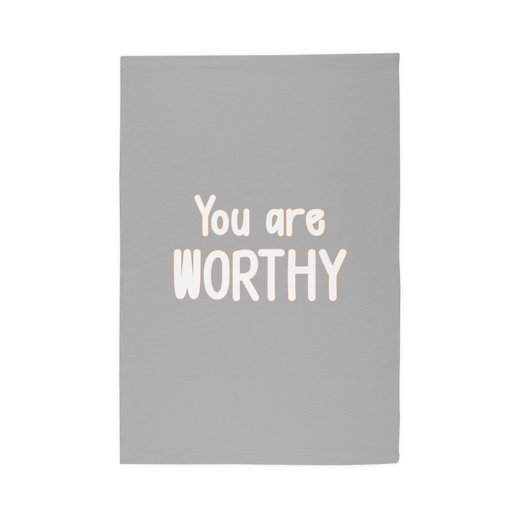 Affirmation Feminist pro choice Dobby Rug - I am worthy white with orange Printify